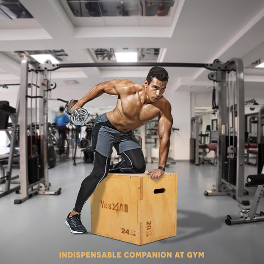 Yes4All W6P6 3 en 1 Caja Pliométrica de Madera 40,6 x 35,5 x 30,5 cm, Entrenamiento Pliométrico, Color Madera Clara, Caja de Salto