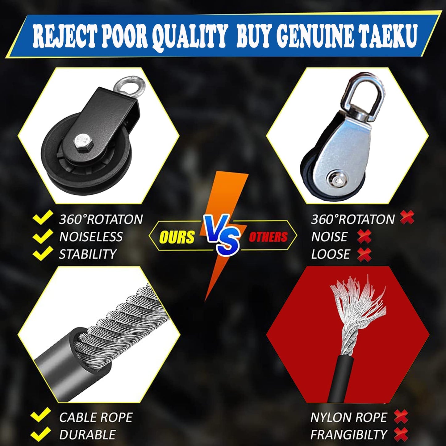 Taeku Lift Pulley System, Multifunzione Poleas para Gimnasio Carrucola Palestra Accessori per Curl Bicipiti Estensioni Tricipiti Fitness (2,5m Cable)