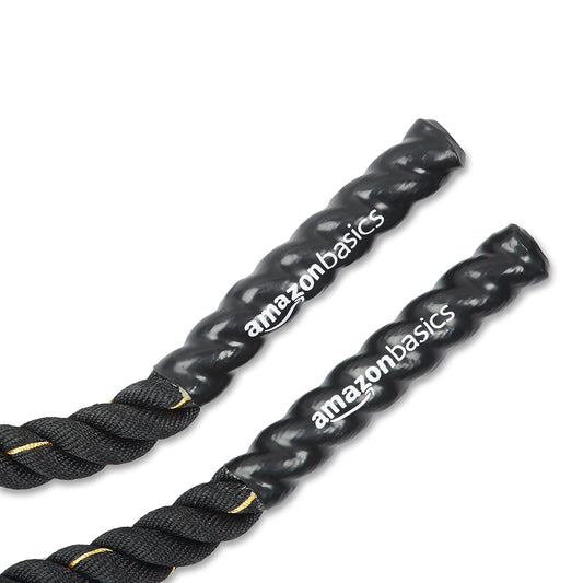 Amazon Basics Cuerda de batalla para entrenamiento pesado, de 3,8 cm x 9 m, Negro