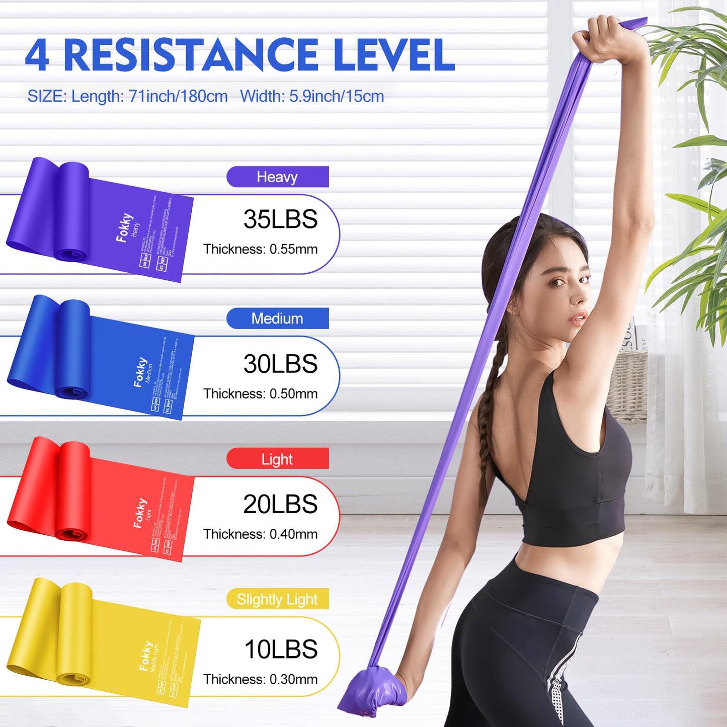 Fokky Gomas Elasticas Musculacion[Set de 4], 1.8 M Bandas Elasticas Musculacion, Cintas Elasticas Musculacion con Bolsa de Transporte, Bandas Elasticas para Crossfit Musculación Yoga Pilates