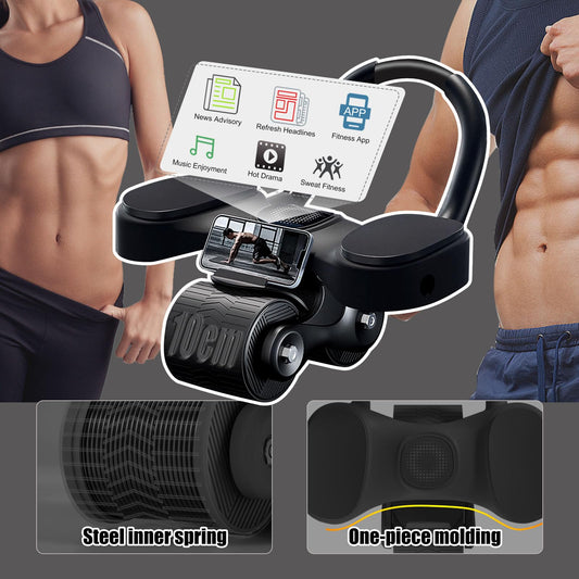 Rueda Abdominal de Rebote Automático, Rodillo de Rueda para Abdominales con Soporte de Codos, AB Roller Doble Rueda para Entrenador en Casa