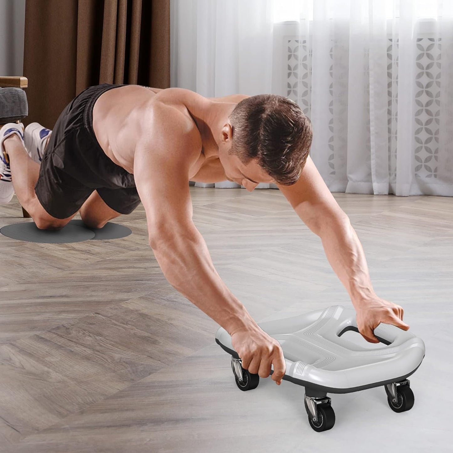 PROIRON Rueda Abdominal, 4 Ruedas Ejercitador Abdominal Placa Deslizante Multifunción, con Alfombrilla para Rodillas, para Ejercicio Abdominales en Casa y Gimnasio, Gris