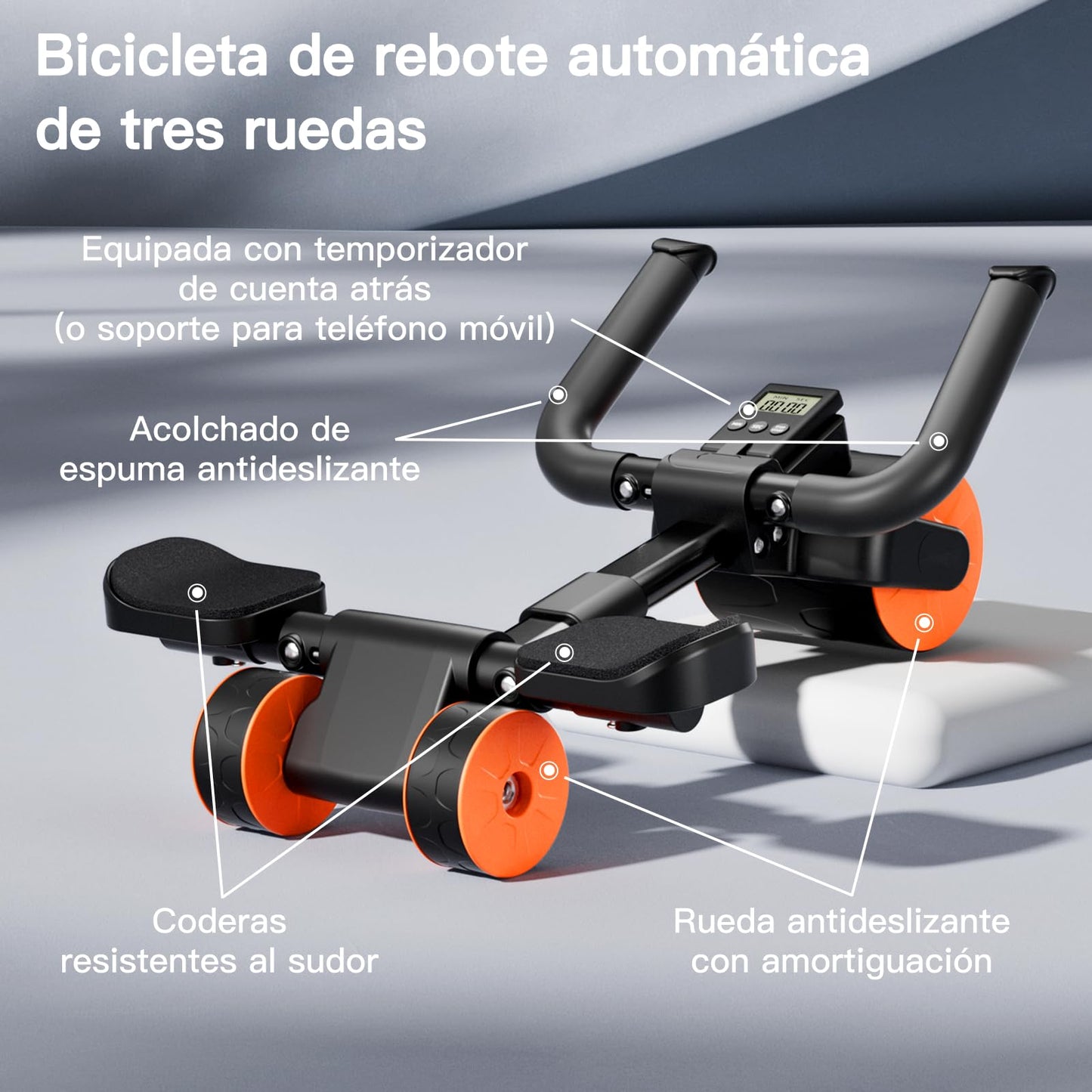Bnlei Rueda Abdominale con Soporte de Codo y Rebote Automático【Tres Ruedas】Rodillo Abdominales Soporte Entrenamiento Absculpt, Maquina de Abdominales en Casa Gym Hombr y Mujer