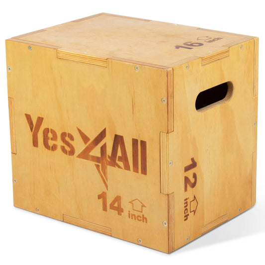 Yes4All W6P6 3 en 1 Caja Pliométrica de Madera 40,6 x 35,5 x 30,5 cm, Entrenamiento Pliométrico, Color Madera Clara, Caja de Salto