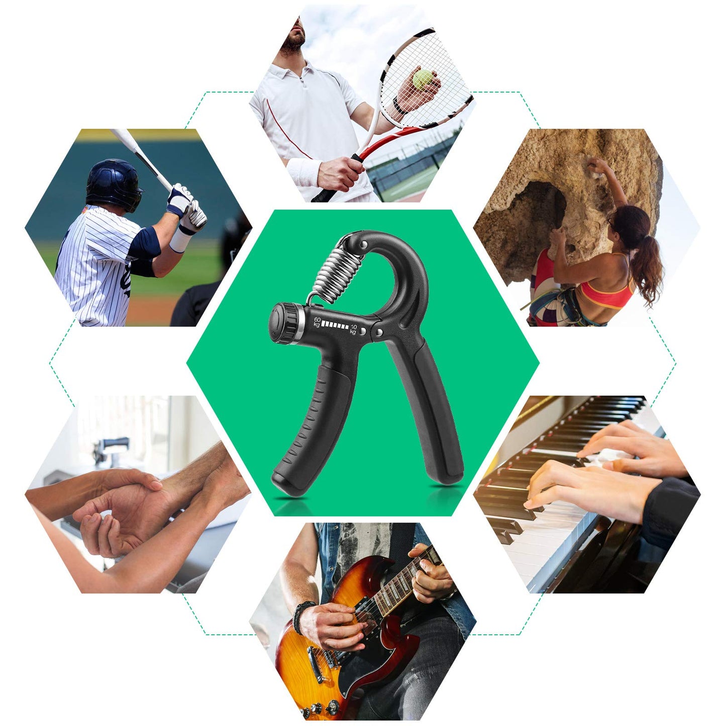 NIYIKOW Hand Grip, Antebrazo Ejercitar, Fortalecedor de Agarre de Manos, Resistencia Ajustable 10-60kg (22-132Lbs), Ejercitador de Manos Antideslizante, para Músicos Atletas-Negro