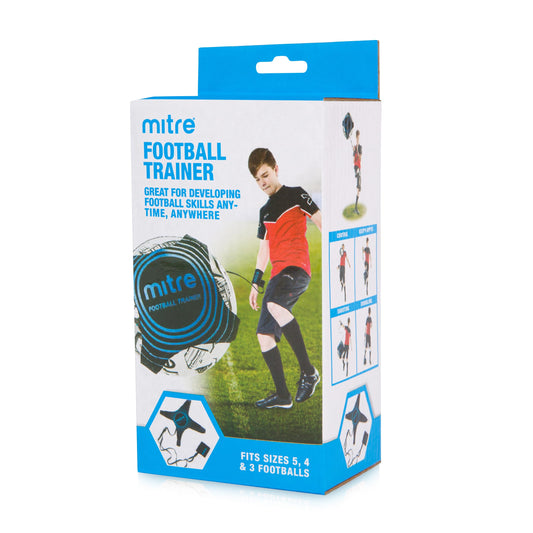 Mitre Entrenador de control y habilidades de fútbol, diseño ajustable, manos libres, talla única, negro/cian