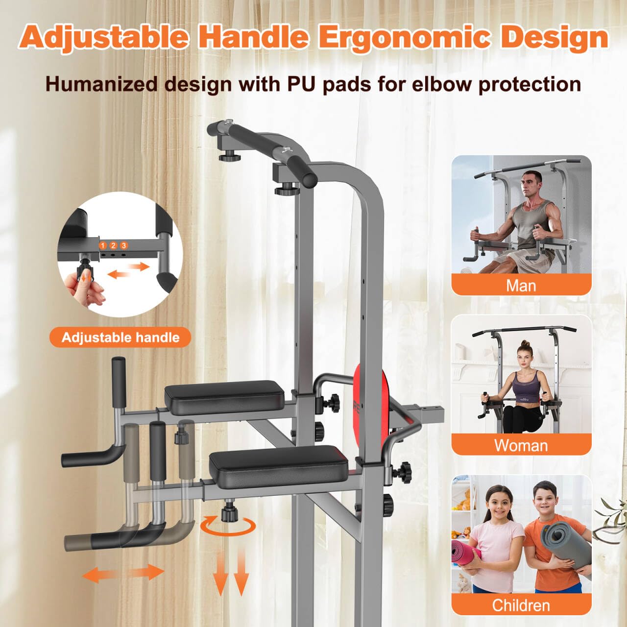 RELIFE REBUILD YOUR LIFE Torre Entrenamiento Energía Power Tower Estación Pull Up Multifuncional Barras Dominadas Torre de Gimnasia Casa Equipo de Fuerza Dip Station Musculación (Gris-1)