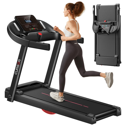 CURSOR Fitness Cinta de Correr para Casa Plegable 14km/h, Cintas de Correr con Pulsómetro y Motor Silencioso Mejorado, Treadmill para Casa con 12 Programas de Entrenamiento, Carga Máxima 136KG