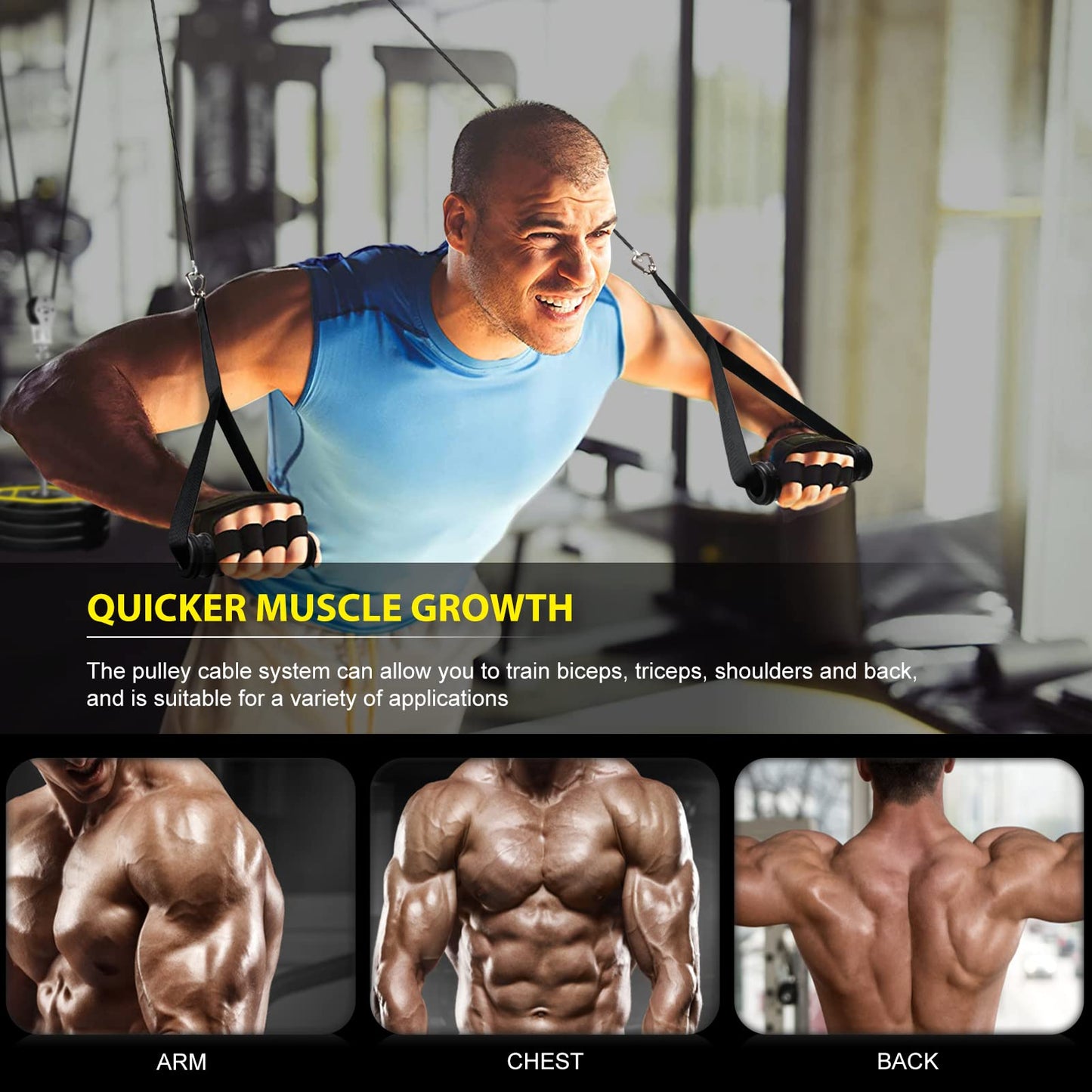 Poleas Gimnasio para Casa, Sistema de Polea Cable Máquina de Musculacion Accesorio de Entrenamiento para Máquinas de Brazo (4m Cable)