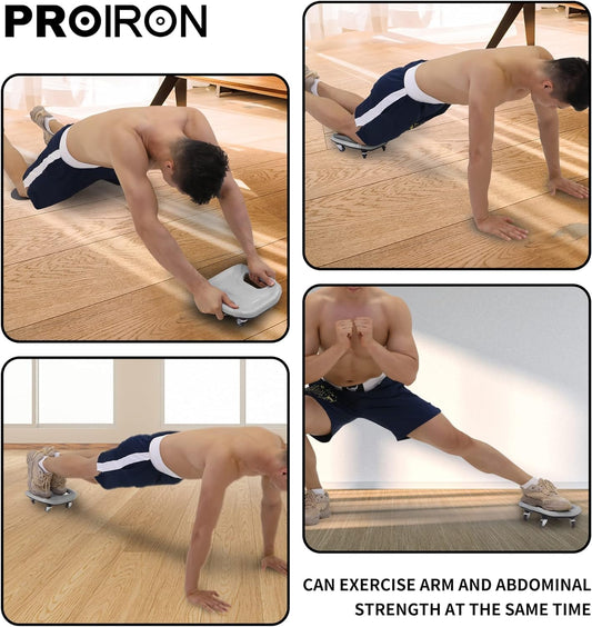 PROIRON Rueda Abdominal, 4 Ruedas Ejercitador Abdominal Placa Deslizante Multifunción, con Alfombrilla para Rodillas, para Ejercicio Abdominales en Casa y Gimnasio, Gris