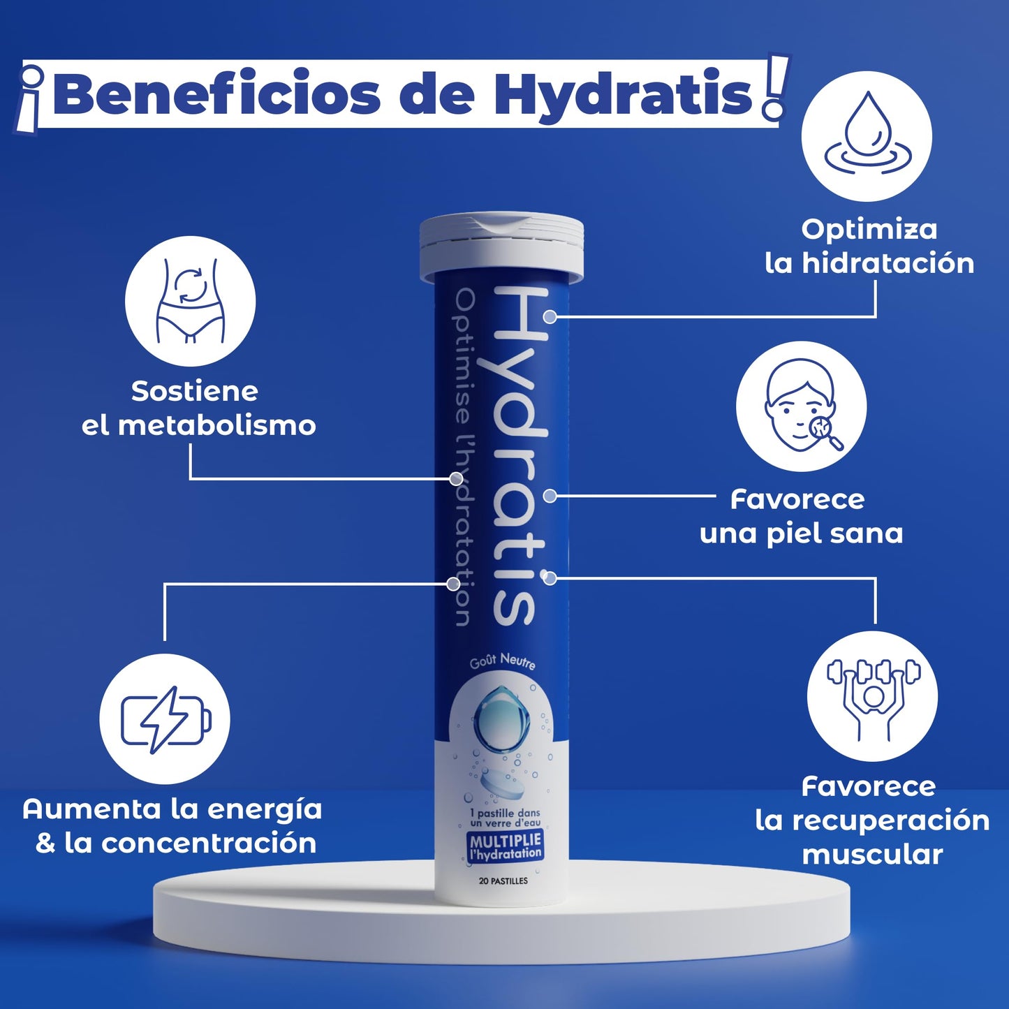 HYDRATIS - Tabletas de rehidratación acelerada - Electrolitos con magnesio, zinc, potasio - 20 tabletas - Sabor a melocotón