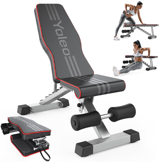 YOLEO Banco de Pesas Ajustable, Soporta 300kg Utilidad Plegable,de Entrenamiento de Cuerpo Completo Inclinación Decline Levantamiento Plano, Press, para Ejercicios de Gimnasio en casa