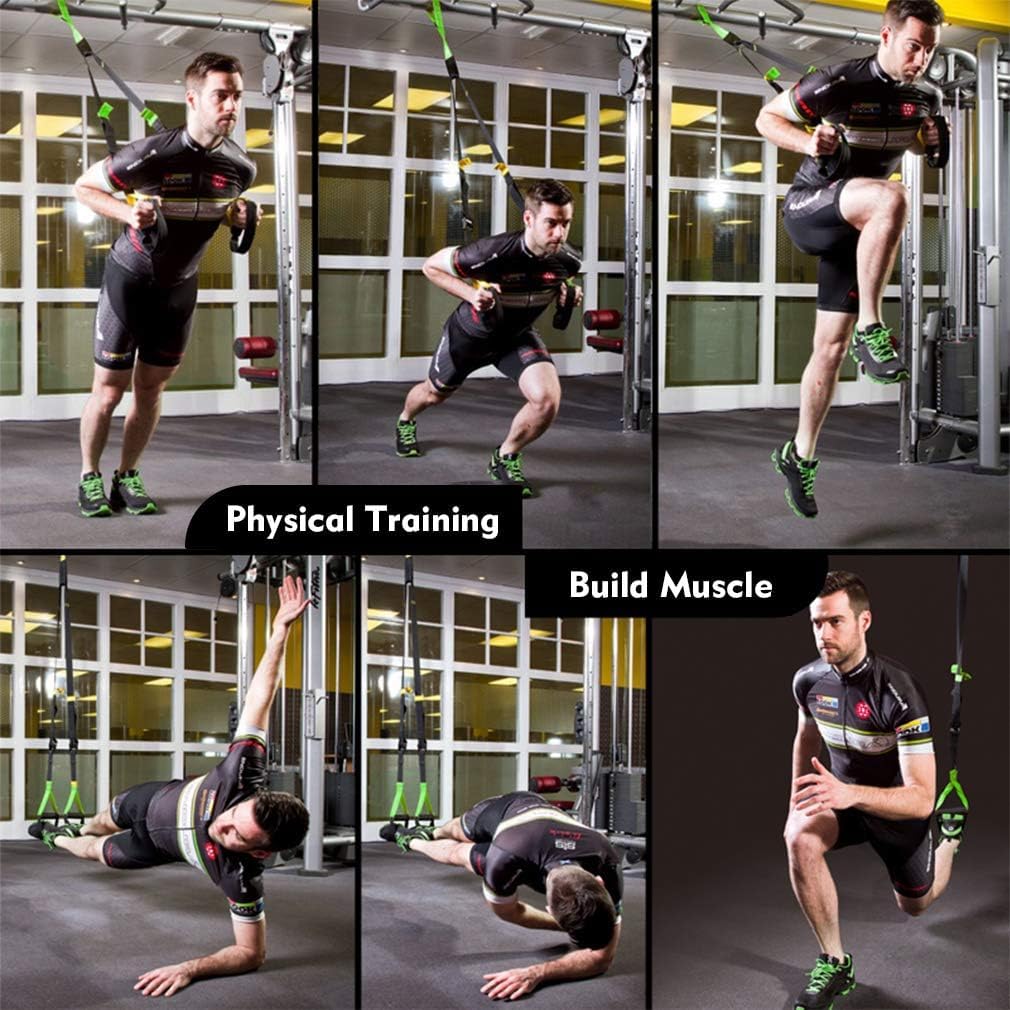 RHINOSPORT Juego de Entrenamiento de suspensión con Anclaje para Puerta Ajustable para Gimnasia en casa Adecuado amarillo