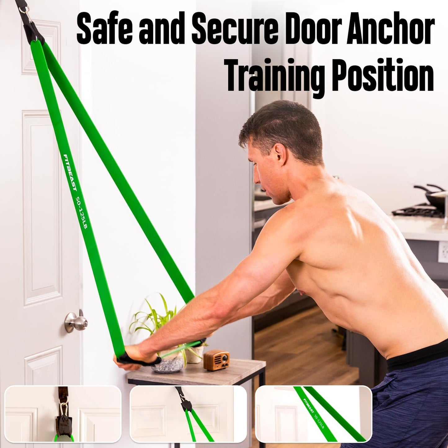FitBeast Banda de Resistencia con Anclaje para Puerta Almohadilla de Mano, Pull Up Bands para Pilates, Entrenamiento, Fisioterapia, Estiramiento, Yoga, Gimnasio en Casa para Hombres y Mujeres