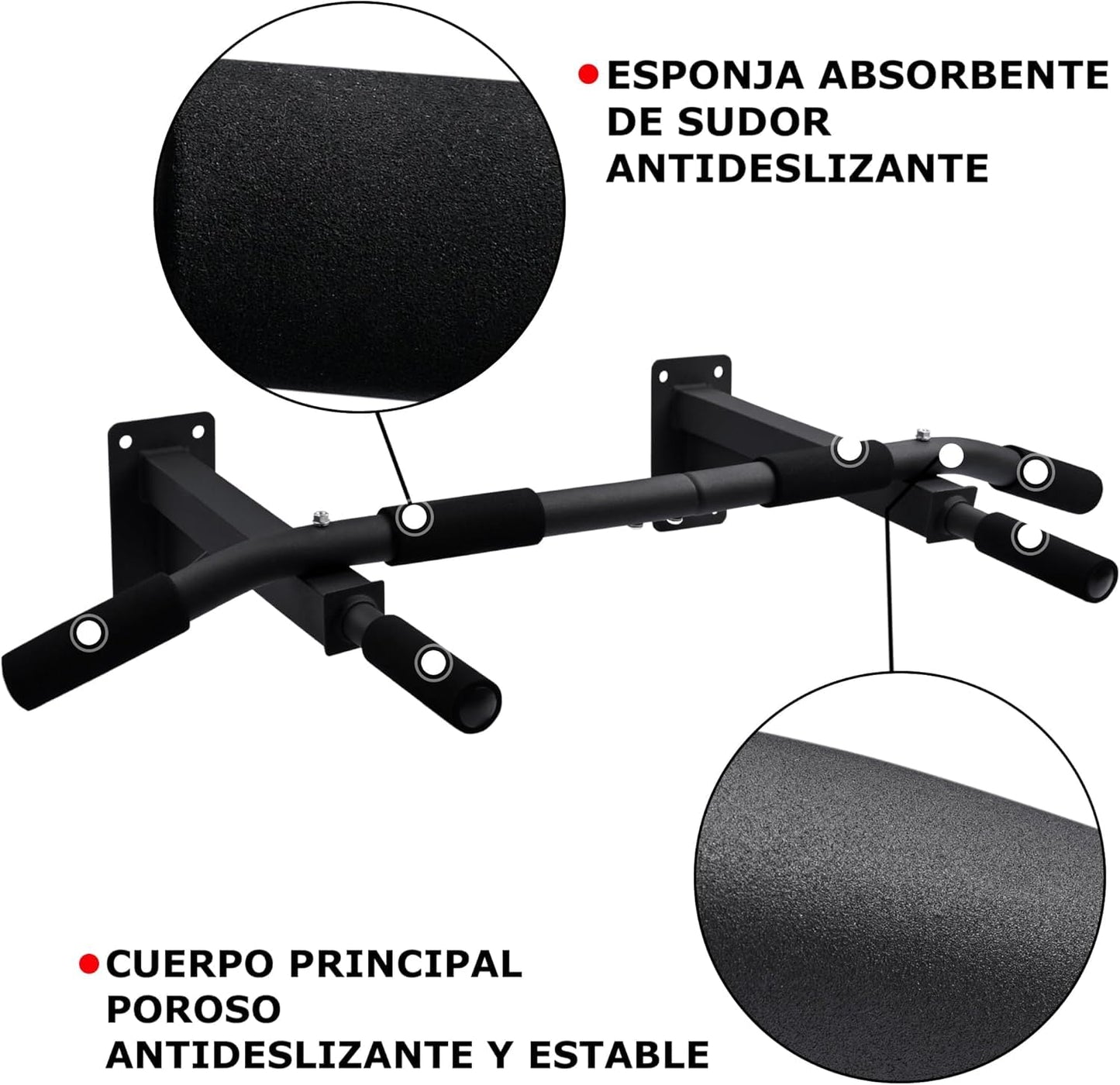 T-LoVendo Barra de Dominadas para Pared. Crossfit. Pull-up bar. Con Tornillos incluidos. Soporta hasta 140kg. Gimnasio en Casa. Ejercicios para biceps, espalda, dorsales, hombros. Negra. Calidad.
