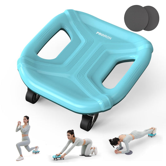 PROIRON Rueda Abdominal, 4 Ruedas Ejercitador Abdominal Placa Deslizante Multifunción, con Alfombrilla para Rodillas, para Ejercicio Abdominales en Casa y Gimnasio, Azul