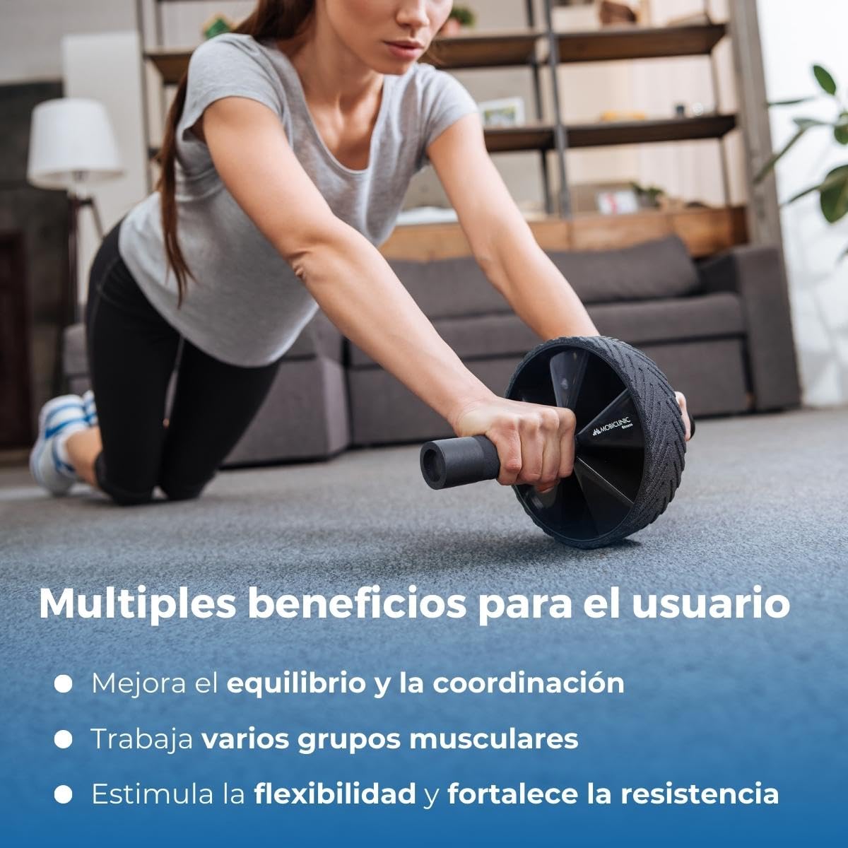 Mobiclinic, Rodillo para abdominales, Alfombrilla incluida, Set ejercitar, Marca española, Carga máxima de 150 kg, Entrenamiento en casa, Rueda abdominal, Flexiones