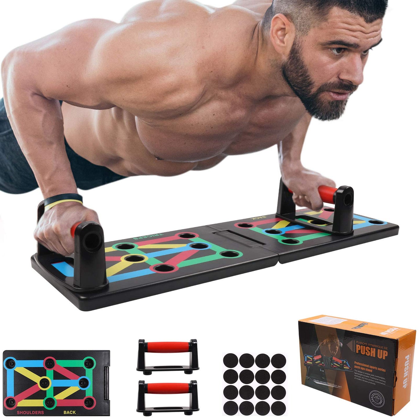 GLKEBY 12 en 1 Push Up Board Plegable Push Up Rack Board Mesa de Fitness Multifuncional para Interior, Gimnasio, Ejercicio al aire libre