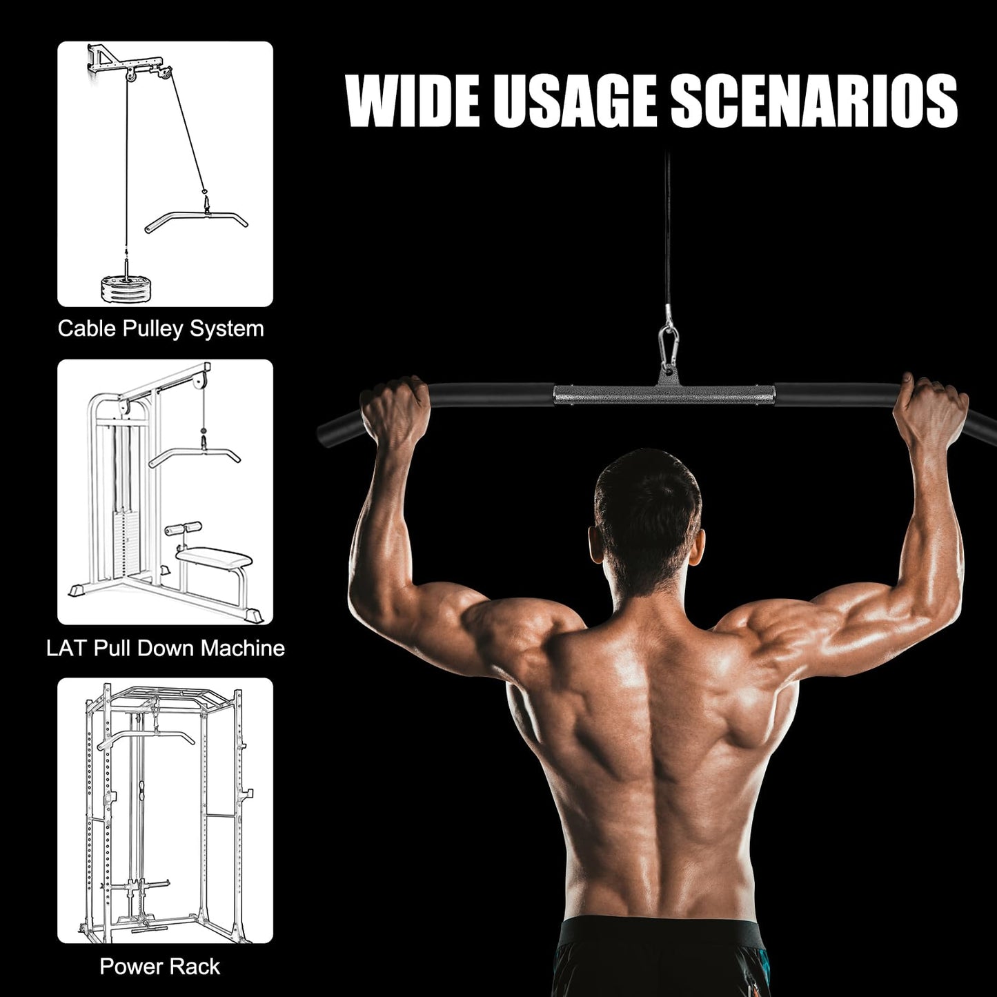 Barra Poleas Gym, Barra Poleas Gimnasio en Casa para Lat Pulldown Máquinas Barra Espalda Polea con Mosquetón Barra Dorsal Polea Entrenamiento de los Hombros, Espalda, Tríceps (85cm)