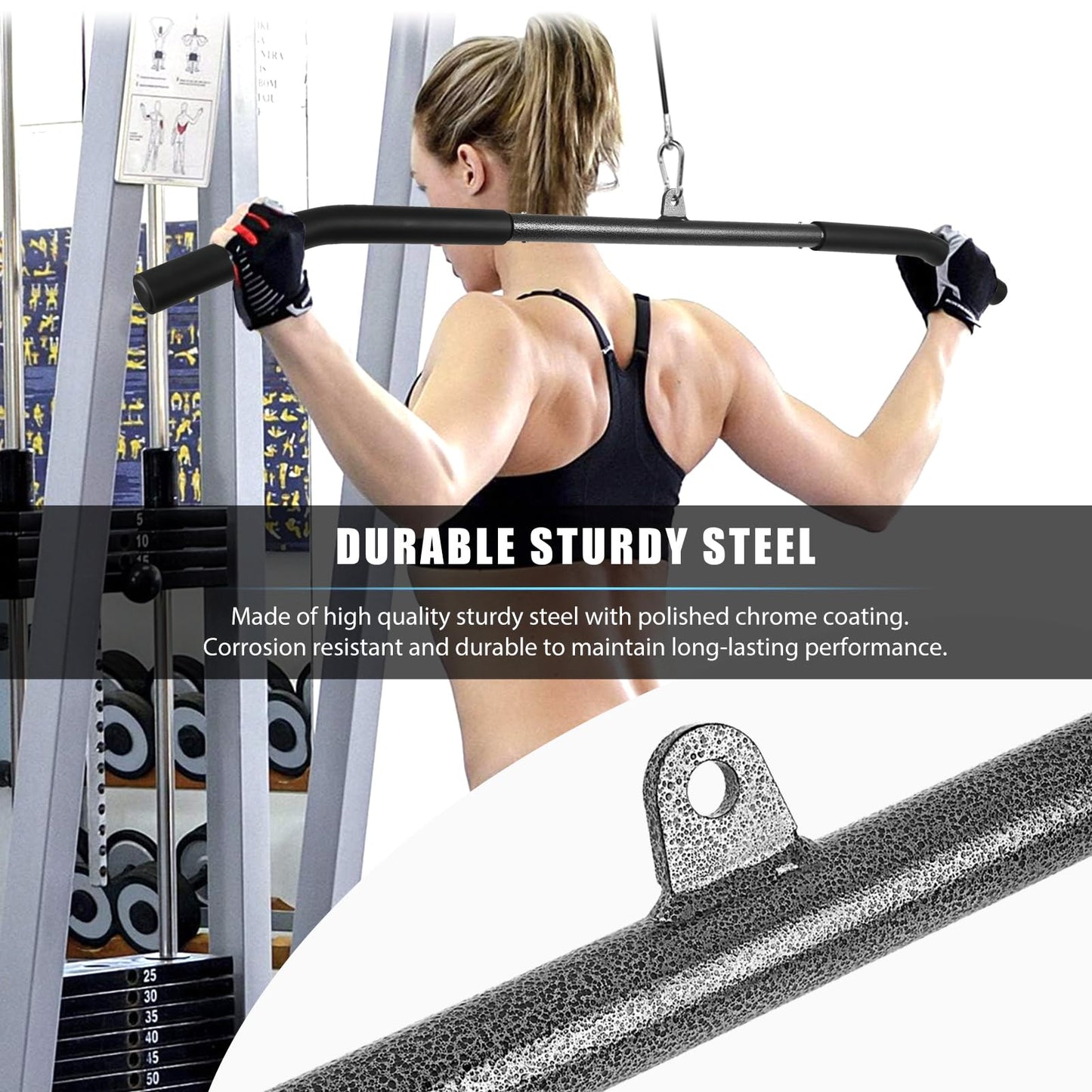 Barra Poleas Gym, Barra Poleas Gimnasio en Casa para Lat Pulldown Máquinas Barra Espalda Polea con Mosquetón Barra Dorsal Polea Entrenamiento de los Hombros, Espalda, Tríceps (85cm)