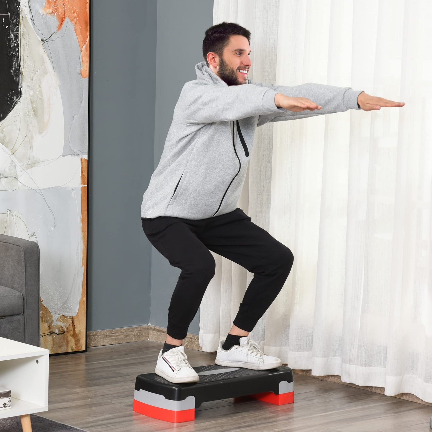 HOMCOM Step para Fitness Stepper Aeróbic Step de Aeróbic Antideslizante con Altura Regulable 2 Niveles de 10/15 cm Carga 150 kg para Ejercicio en Casa Gimnasio 68x29x15 cm Negro y Rojo