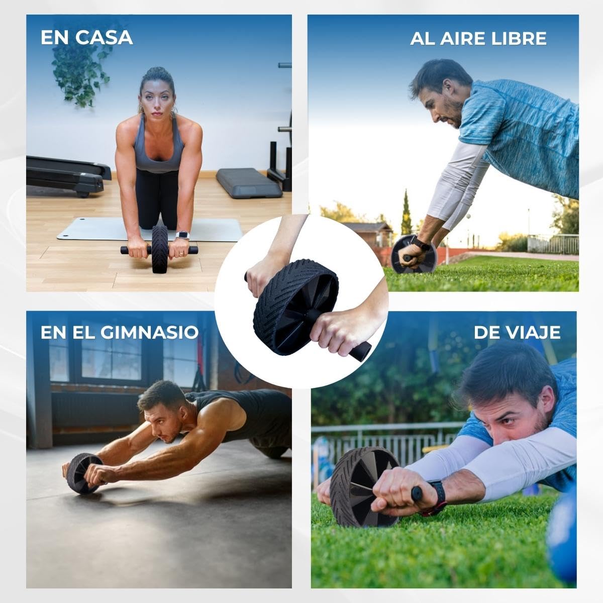 Mobiclinic, Rodillo para abdominales, Alfombrilla incluida, Set ejercitar, Marca española, Carga máxima de 150 kg, Entrenamiento en casa, Rueda abdominal, Flexiones