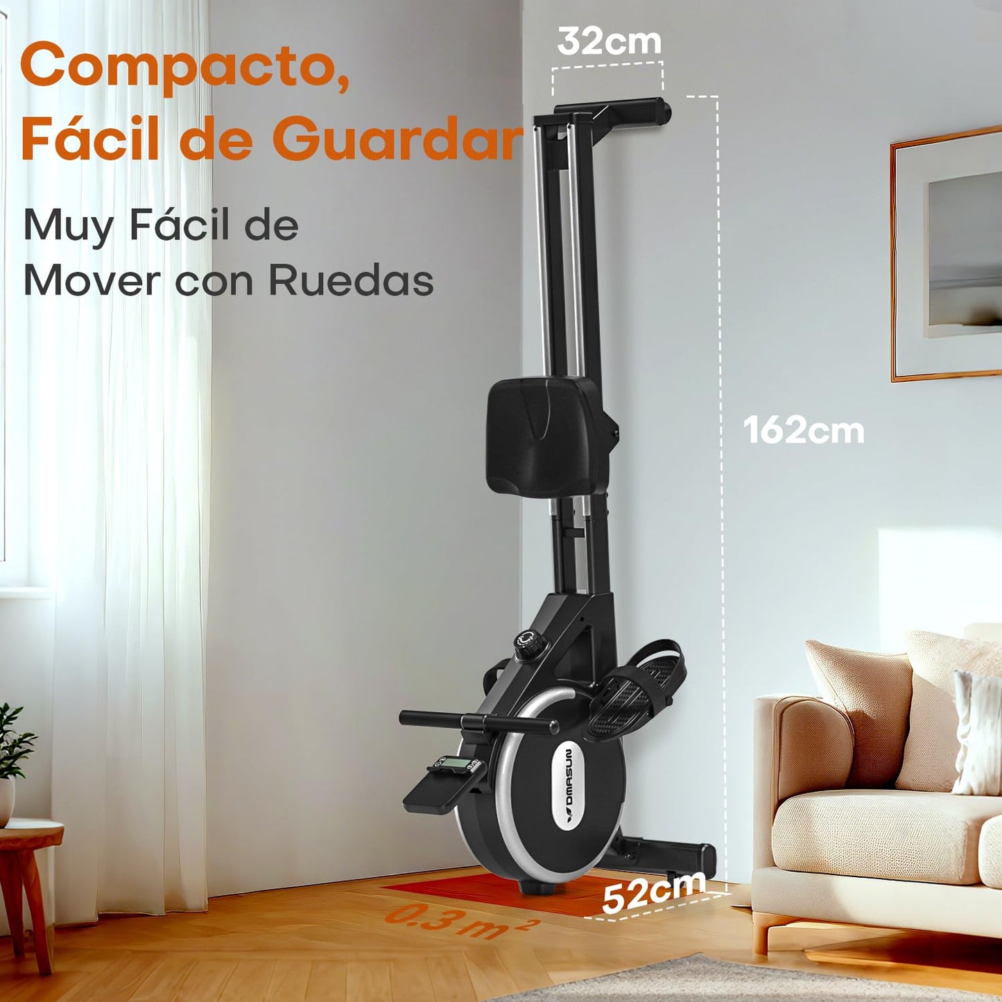 DMASUN Máquina de remo magnética, 16 niveles de resistencia, máquina de remo profesional para casa, dobles guías correderas de aleación mejoradas, compatibles con APP y capacidad de carga máxima de