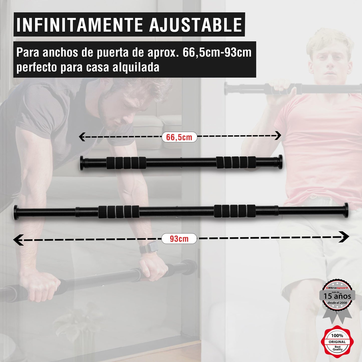 Ultrasport Barra de dominadas Doble para Puerta, Aparato para el Tren Superior, Ajustable para Anchos de 63-93 cm, Acero Robusto, Carga máxima 100kg, Unisex, Negro, 2-Way
