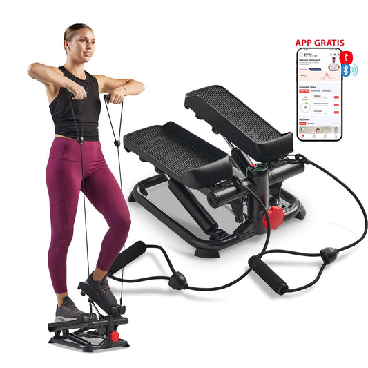 Sunny Health & Fitness - Stepper Inteligente para el hogar, de bajo Impacto y con Bandas de Resistencia - SF-S0978SMART