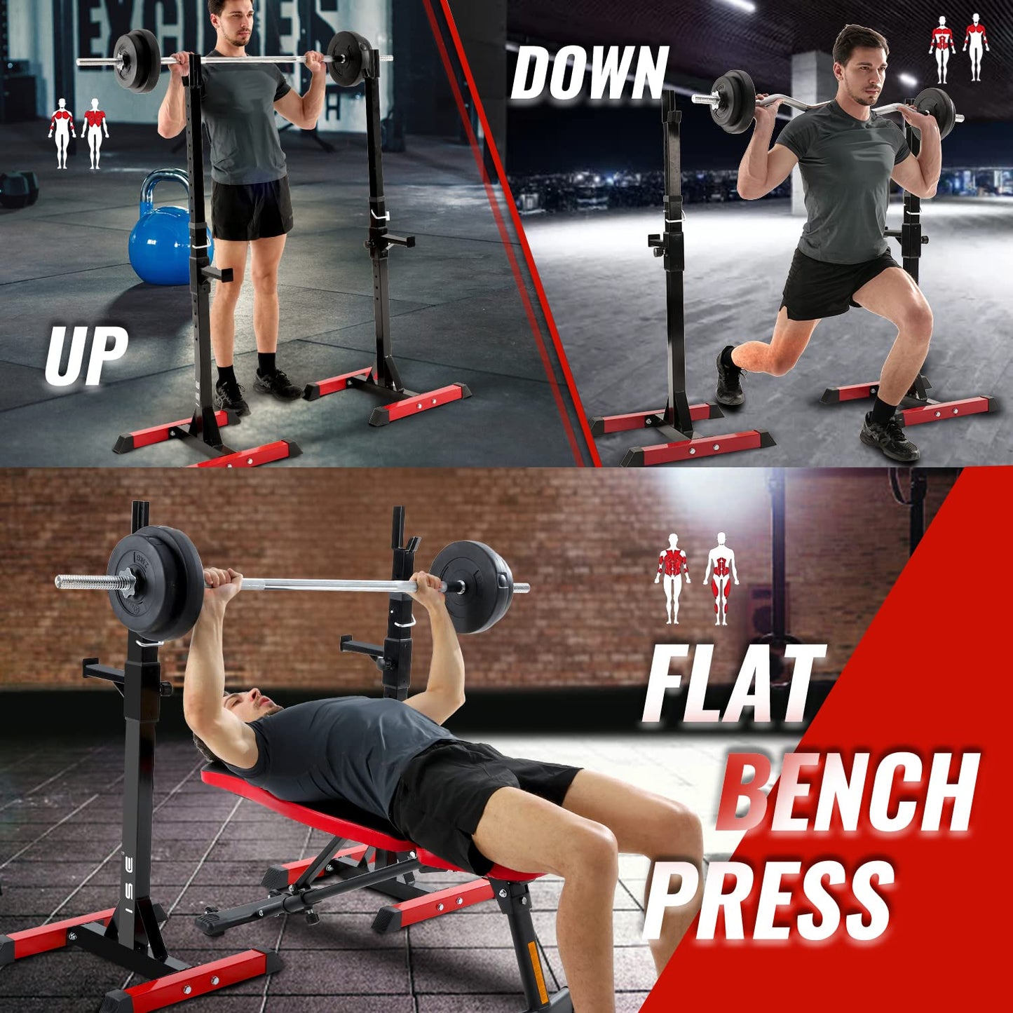 ISE Soporte Barra Pesas ajustable, Soporte Pesas Barra, Rack Sentadillas y Press Banca Squat Rack Stand Gym para Fitness, Soporte Para Pesas de Levantamiento Gimnasio para Banco de Peso, Máx 200kg