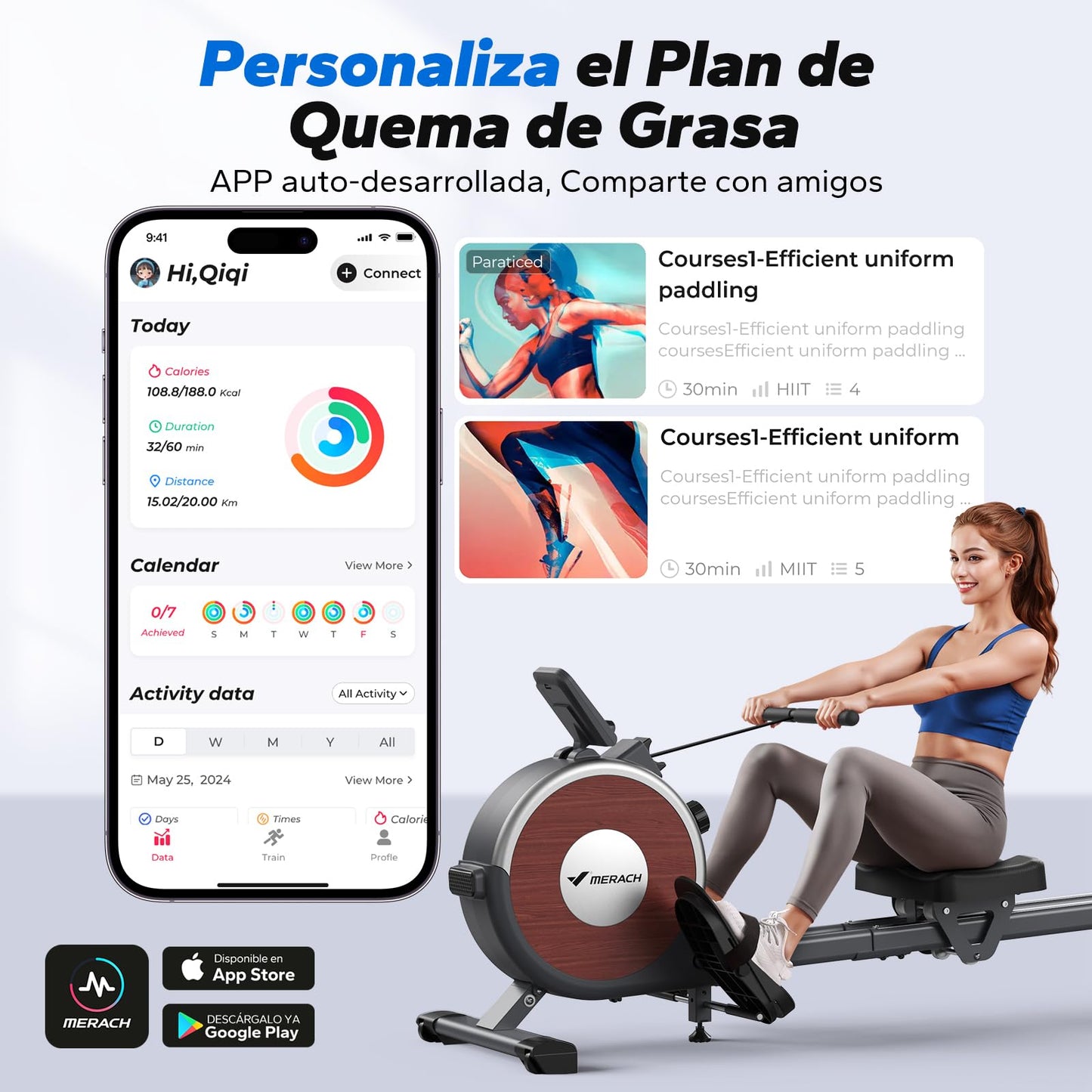 MERACH Maquina de Remo para Casa, 16 Niveles de Resistencia Magnética Máquina de Remo, Actualizar a Rieles Dobles, Ultrasilencioso y Estable, Carga Máxima 158kg, Almacenaje Vertical, Ahorra Espacio