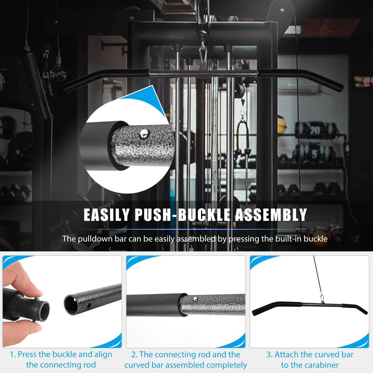 Barra Poleas Gym, Barra Poleas Gimnasio en Casa para Lat Pulldown Máquinas Barra Espalda Polea con Mosquetón Barra Dorsal Polea Entrenamiento de los Hombros, Espalda, Tríceps (85cm)