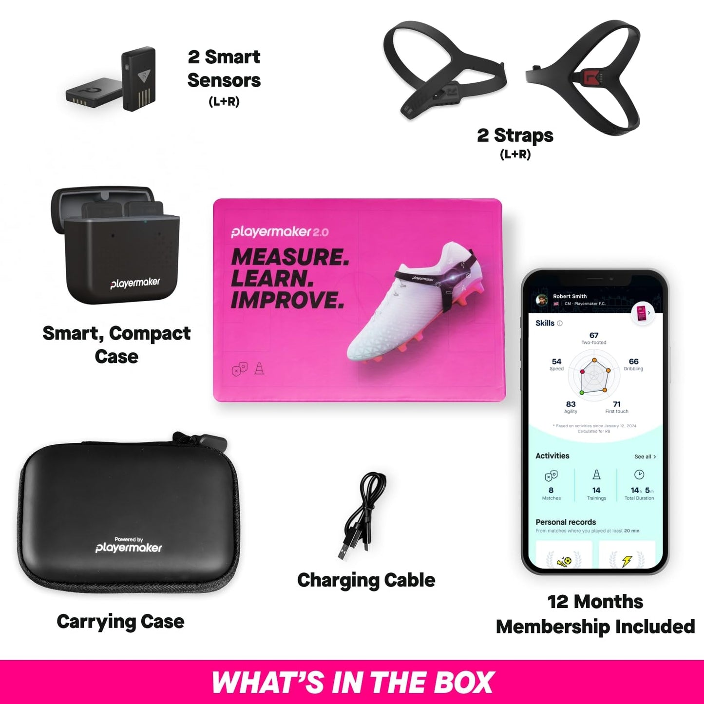 Playermaker Smart Football Tracker, 25+ Technical & Physical Football Training Metrics, 12 Month Access to Playermaker Technology App Included, Next-Level Precision Beyond GPS Trackers, Medium