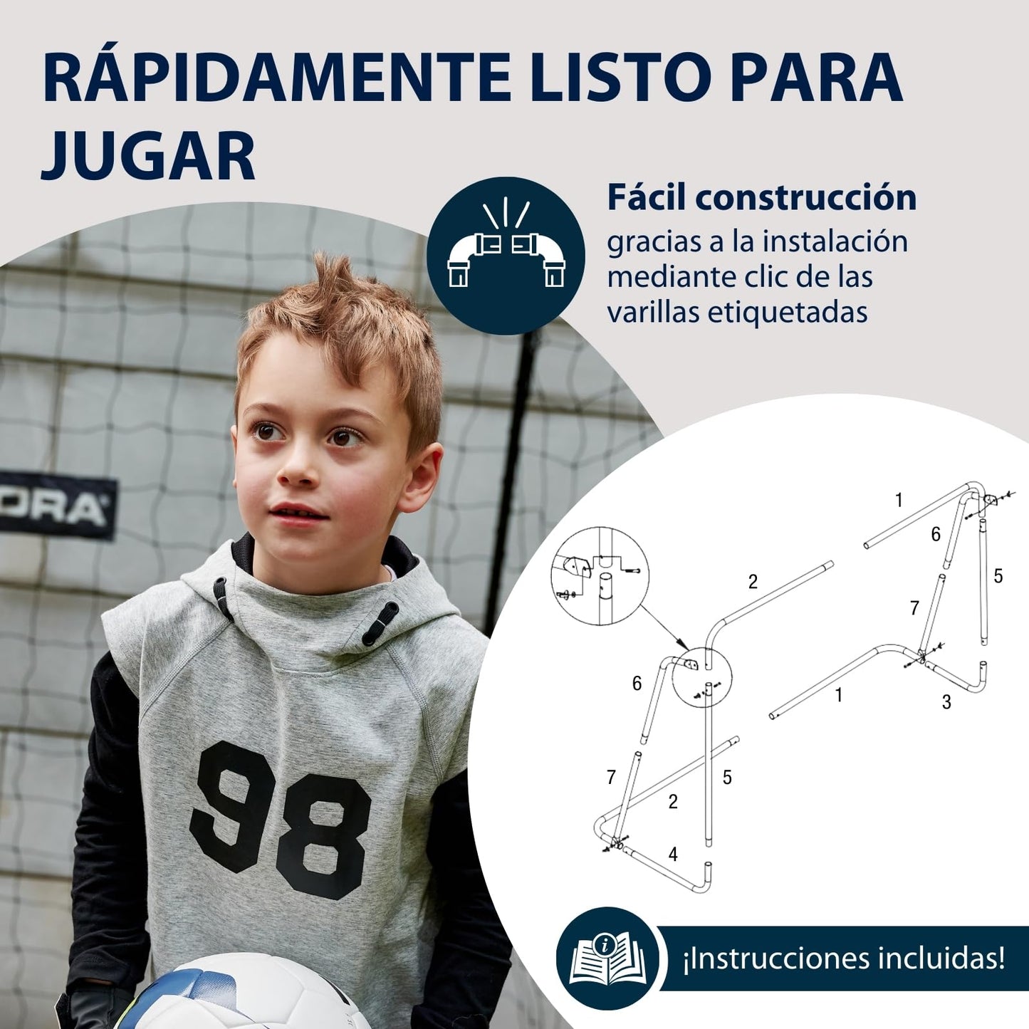 HUDORA Portería de Fútbol Hornet 180 con Pared Goal - Portería de fútbol al Aire Libre para niños y Adultos - Portería con Red Desmontable y Dos Agujeros Reforzados