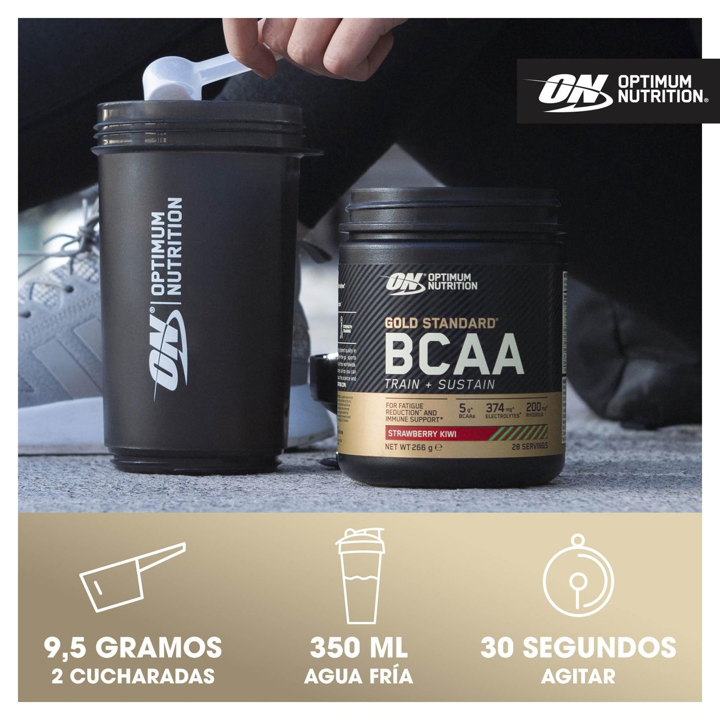 Optimum Nutrition Gold Standard BCAA en Polvo, Sabor Melocotón y Maracuyá, 266g, 28 Servicios