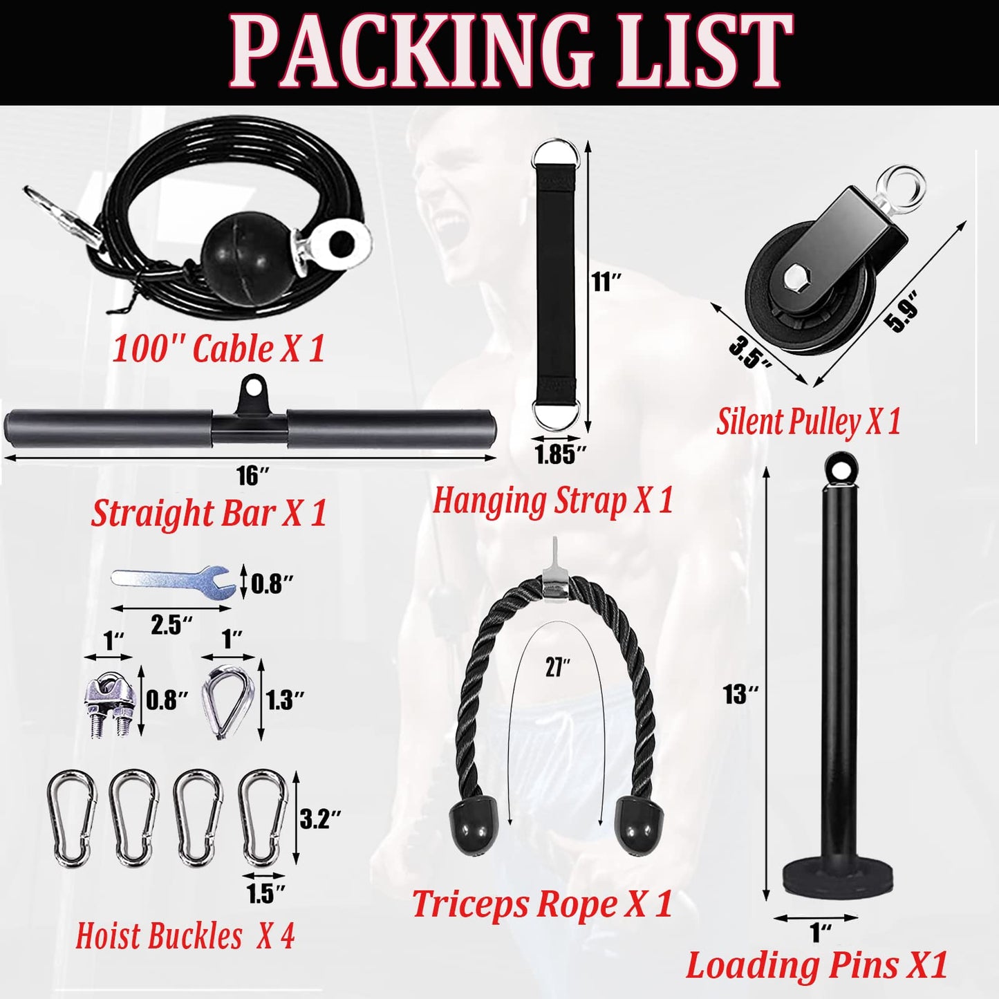 Taeku Lift Pulley System, Multifunzione Poleas para Gimnasio Carrucola Palestra Accessori per Curl Bicipiti Estensioni Tricipiti Fitness (2,5m Cable)