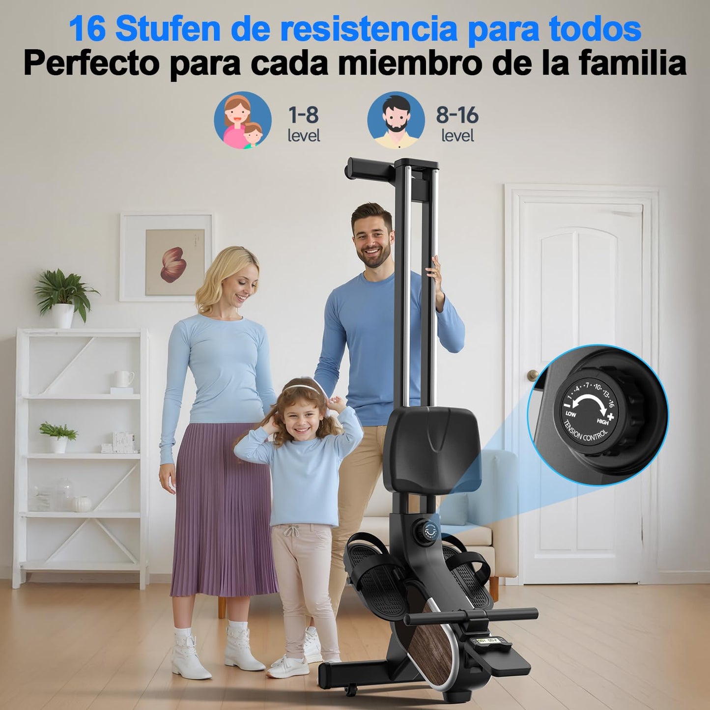 CHAOKE Maquina de Remo para Casa, Pistas Dobles Ultra Silenciosas y Estables,16 Niveles de Resistencia Magnético con App, Bluetooth y Pantalla LCD, Soporta hasta 160 KG, Fitness en Interiores