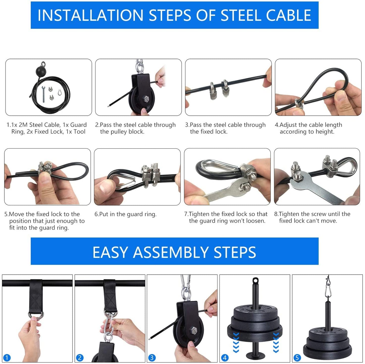 LFJ Poleas Gimnasio para Casa, Fitness DIY Polea Cable Máquina de musculacion Entrenamiento de Fuerza del Brazo Cuerda Triceps Accesorio de Entrenamiento para Antebrazos