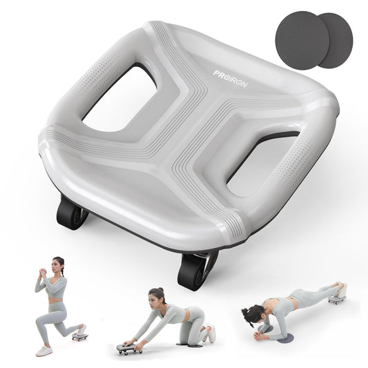 PROIRON Rueda Abdominal, 4 Ruedas Ejercitador Abdominal Placa Deslizante Multifunción, con Alfombrilla para Rodillas, para Ejercicio Abdominales en Casa y Gimnasio, Gris