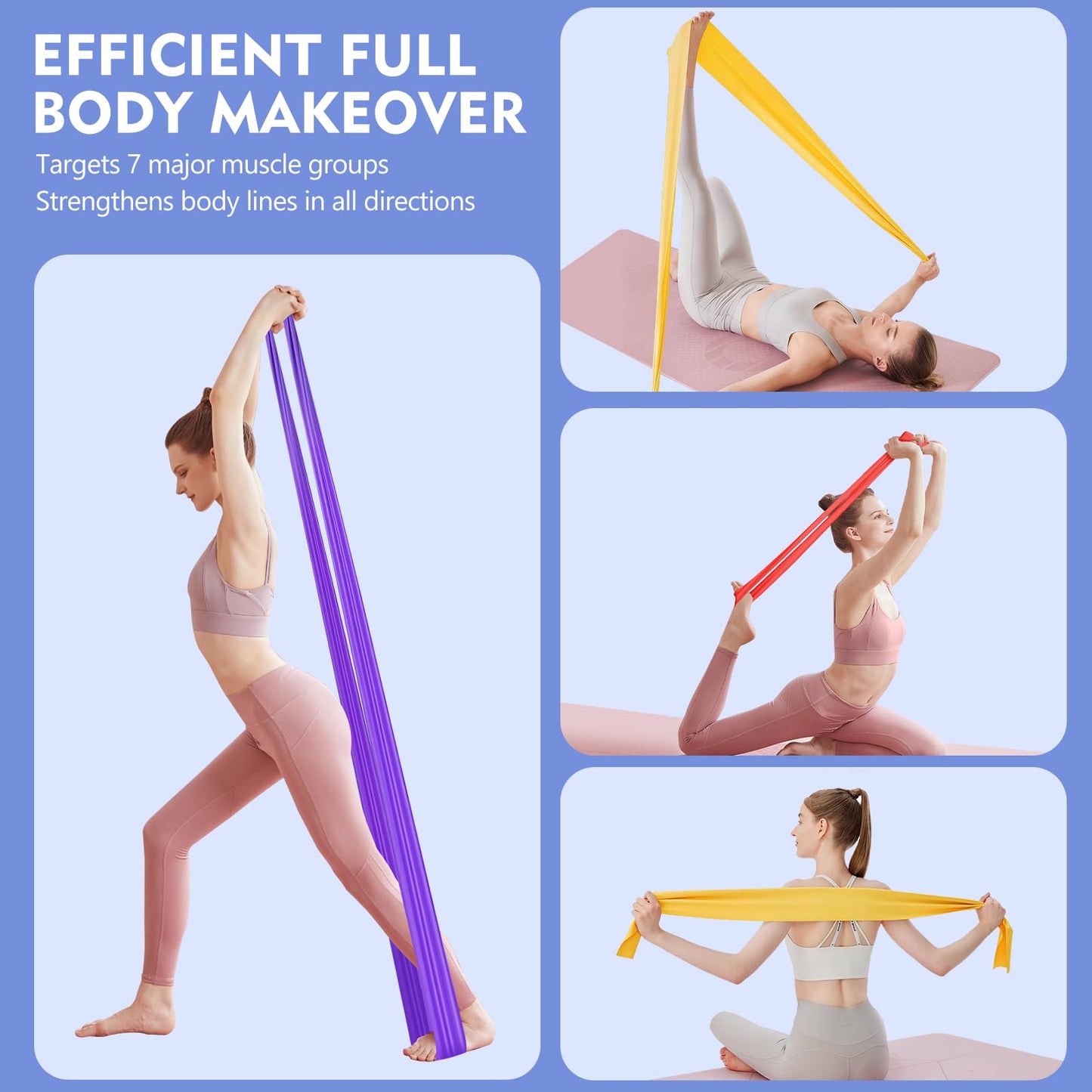 Fokky Gomas Elasticas Musculacion[Set de 4], 1.8 M Bandas Elasticas Musculacion, Cintas Elasticas Musculacion con Bolsa de Transporte, Bandas Elasticas para Crossfit Musculación Yoga Pilates