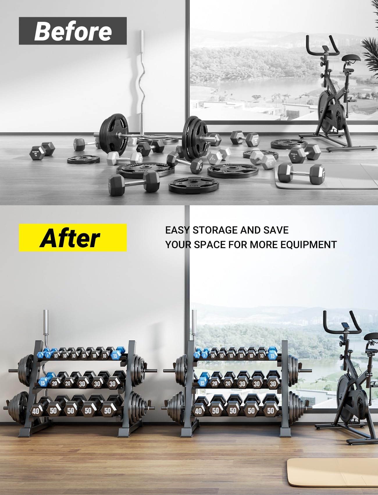 YOLEO Soporte Mancuernas Soporte para Mancuernas de 3 Niveles Deportivo de Interior Fitness en casa para Hombres Equipo de Gimnasio Soporte de Rack Solo Vende estanterías (3 Niveles Mejorado)