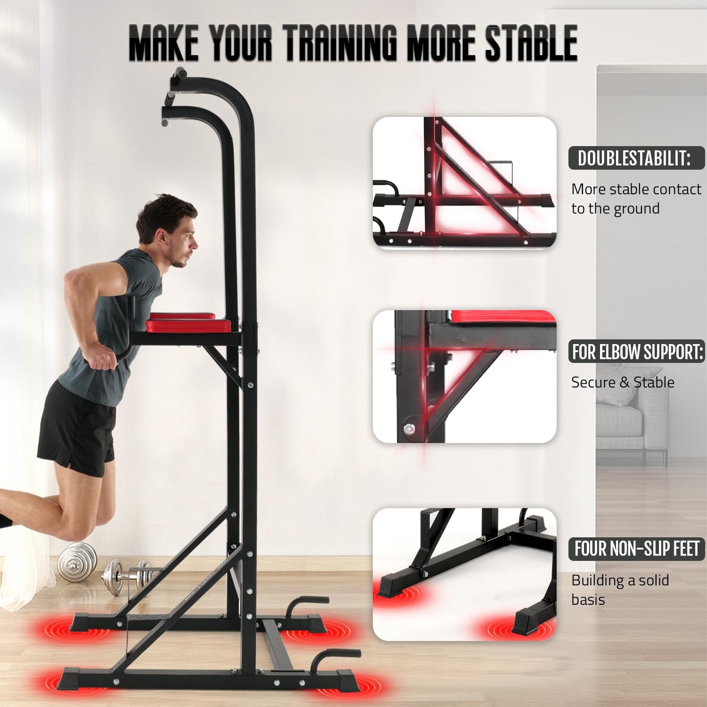 ISE Maquina Dominadas, Estación de Musculación, Torre de Gimnasio Entrenamiento Multifuncional, Multiestación con Barra de Dominadas Fitness, Power Tower de Pull-up, Ejercicio Fuerza Gimnasia