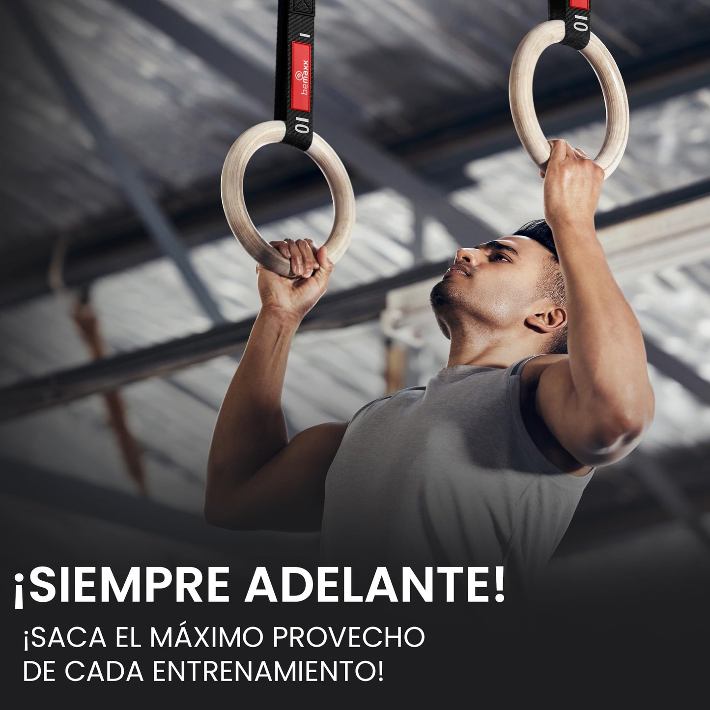 Anillas de Gimnasia de Madera | para Entrenamientos gimnásticos | Workout Set con Anclaje para Puerta, Hebillas, Correa y guía de Ejercicios | Gimnasio/Deporte en casa | Adultos