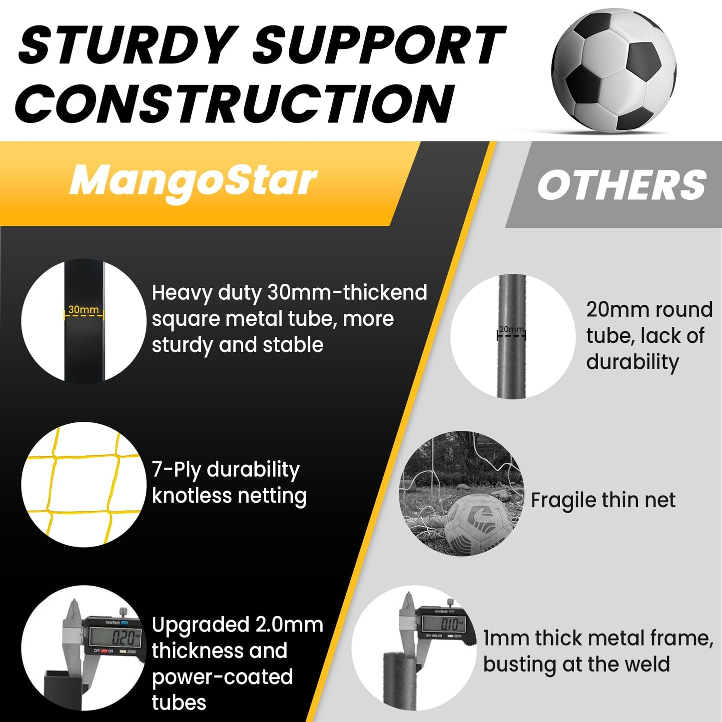 MangoStar Red de fútbol portátil plegable con base de metal para el hogar, patio trasero, entrenamiento de práctica de campo de fútbol con bolsa de transporte