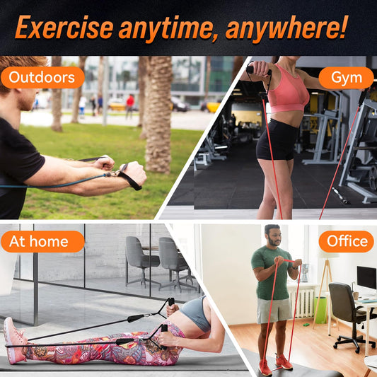 FAOKZE Gomas elasticas musculación con 5 Niveles de Resistencia,Set de Bandas de Resistencia con Anclaje para Puerta,Asas,Correa para Tobillo,Bolsa de Transporte,para Fitness/Estiramiento/Pilates