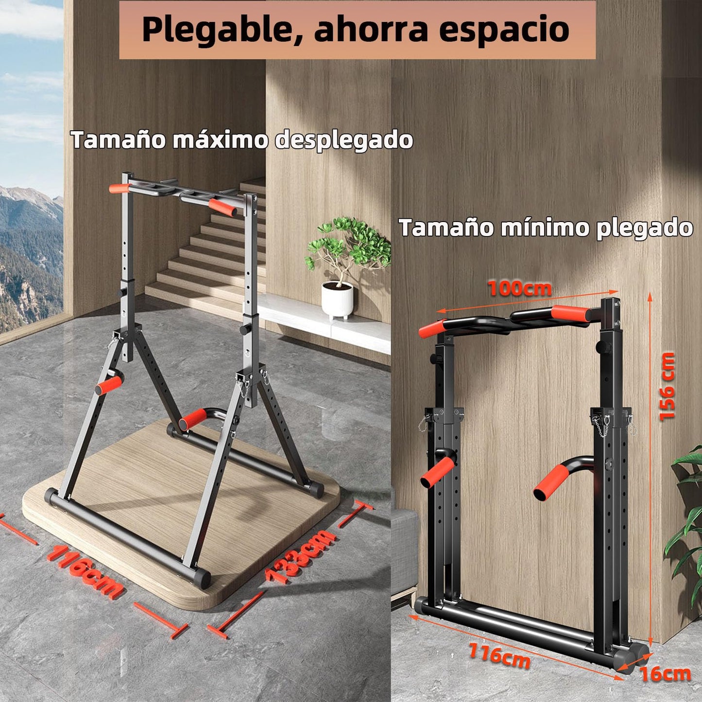 DOBESTS Estación de Dominadas Plegable Power Tower Dip Station,Estación de Fondos,Altura Ajustable, Multifuncional Maquina Dominadas Gimnasio en Casa for Pull Up& Dip Training,300KG