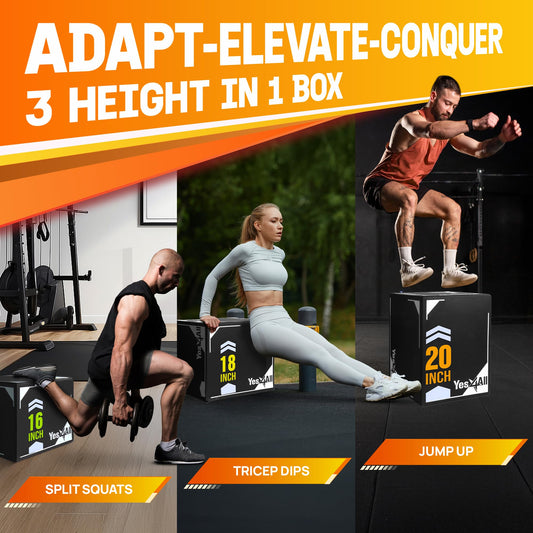 Yes4All UYSN - Caja pliométrica Suave con núcleo de Madera, 20 x 18 x 16 Pulgadas, Hecha de Espuma Suave, Crossfit, MMA, Entrenamiento pliométrico, Caja de Salto 3 en 1 con núcleo de Madera, versión