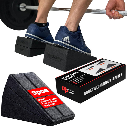 MuscleForge® Cuña Sentadillas Set de 3 Bloques - Slant Board para Estiramientos de Pantorrilla - Tabla Inclinada para Sentadillas y Movilidad - Squat Wedge Block con Ángulos Ajustables 8,5° a 34°