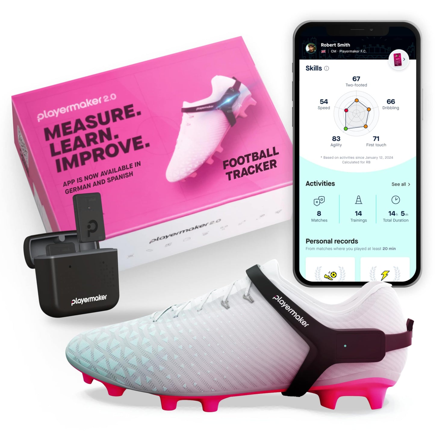 Playermaker Smart Football Tracker, 25+ Technical & Physical Football Training Metrics, 12 Month Access to Playermaker Technology App Included, Next-Level Precision Beyond GPS Trackers, Medium