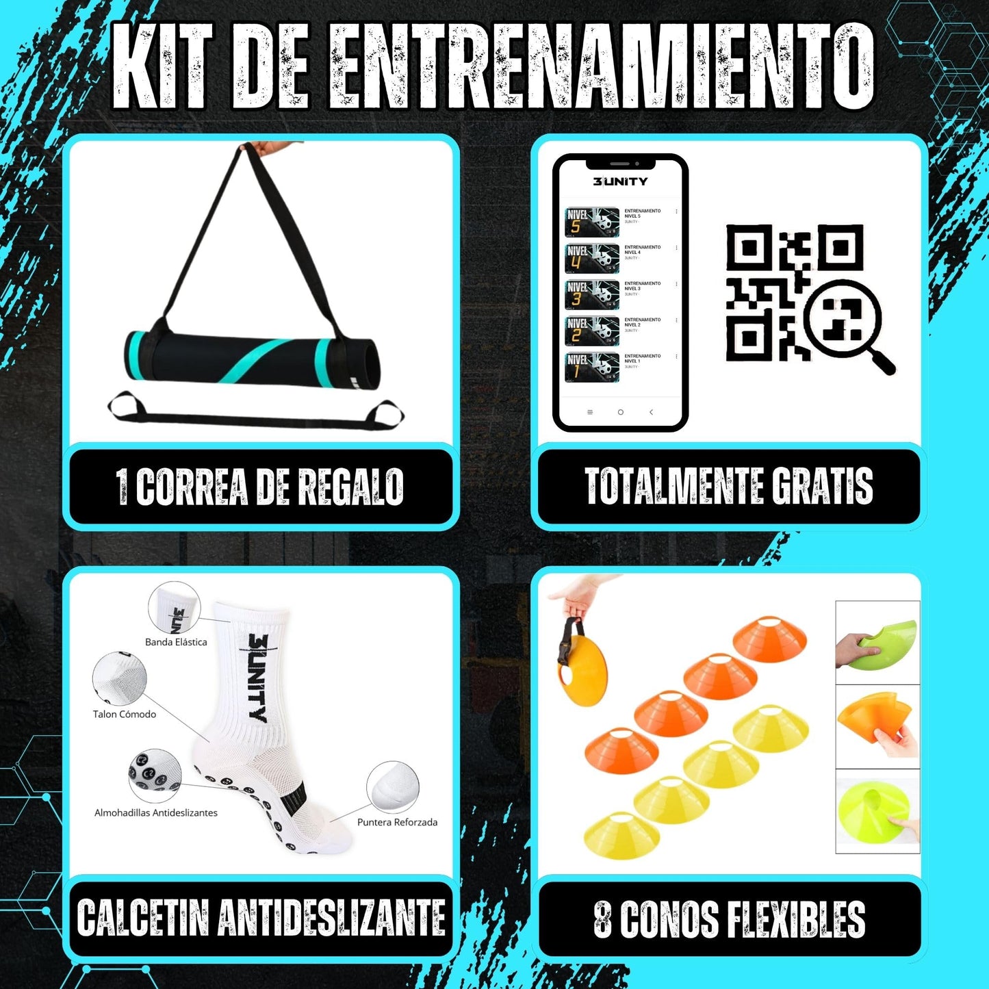 3|UNITY Kit Alfombra Entrenamiento Futbol 60x90 con 8 Conos Entrenamiento y Calcetines Antideslizantes Futbol (Grip Socks) - Incluye guía para futuros Cracks del fútbol. Tapete Treino Futebol